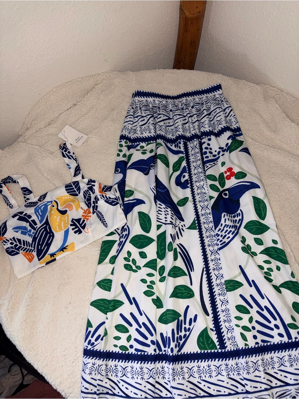 Kids White Blue Green Toucan Print Skirt -